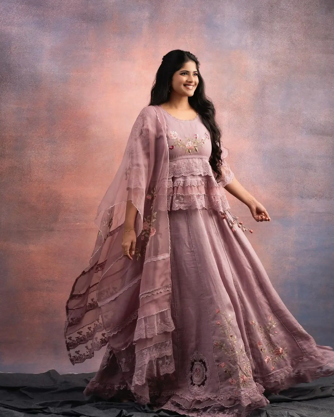 Malayalam Actress Megha Akash In Violet Gown